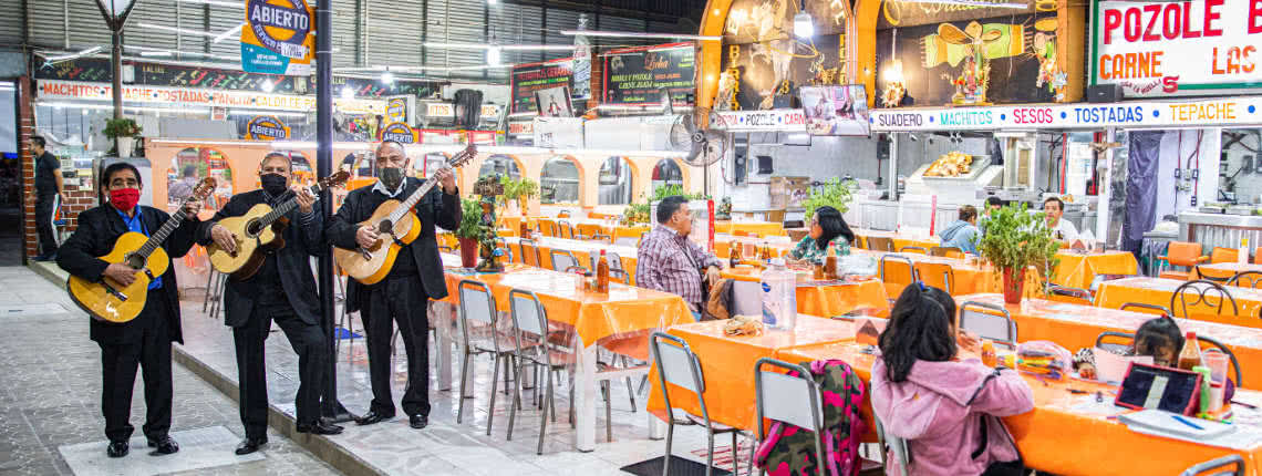 Trovadores in a food court, Mexico City, Mexico.