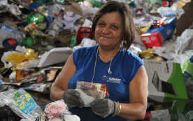 Caption: Cooperative worker in Belo Horizonte city - women are the backbone of the cooperative movement in Brazil (picture taken before the outbreak of COVID-19). Credit: Sonia Dias archives