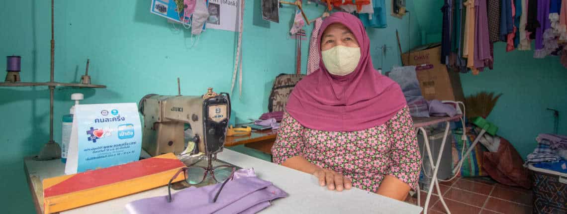 A home-based worker in Bangkok, Thailand, during the COVID-19 pandemic