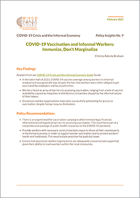 Policy Insights No. 9 - COVID-19 Vaccination and Informal Workers: Immunize, Don’t Marginalize thumbnail