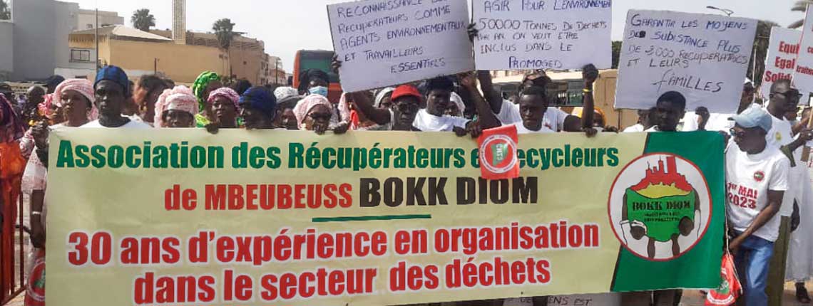 On 4 May 2023 in Dakar, Bokk Diom waste pickers demonstrated against a government measure that will limit their access to Mbeubeuss dumpsite