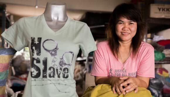 A garment worker from the Dignity Returns factory