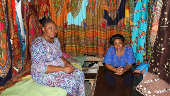 TUICO member traders selling fabric and finished kaftans