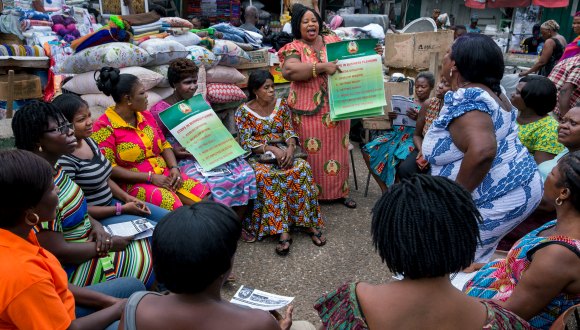 Informal workers at Makola Market Association meeting