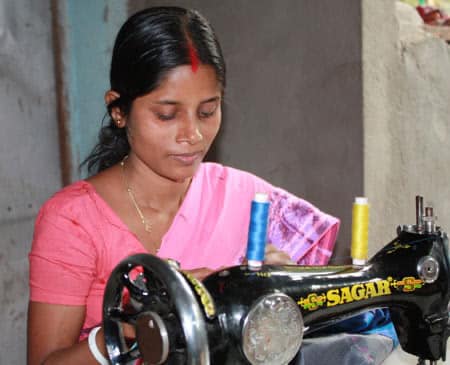 woman on a sewing machine