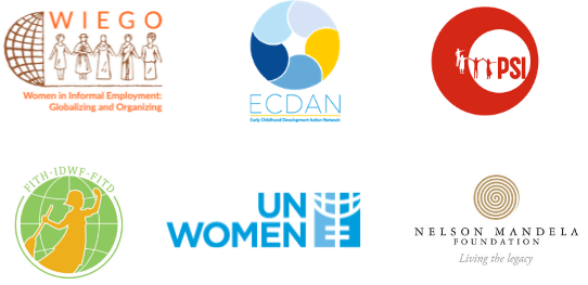 Logos for WIEGO, Nelson Mandela Foundation, Early Childhood Development Action Network, Public Services International, International Domestic Workers Federation, UN Women