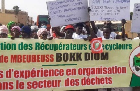 On 4 May 2023 in Dakar, Bokk Diom waste pickers demonstrated against a government measure that will limit their access to Mbeubeuss dumpsite