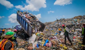 Waste pickers pick recyclable waste at a dump site in Accra, Ghana. Photo by Dean Saffron for WIEGO.