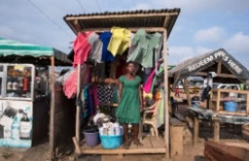Secondhand clothing vendor Bety Anoyi in Accra, Ghana