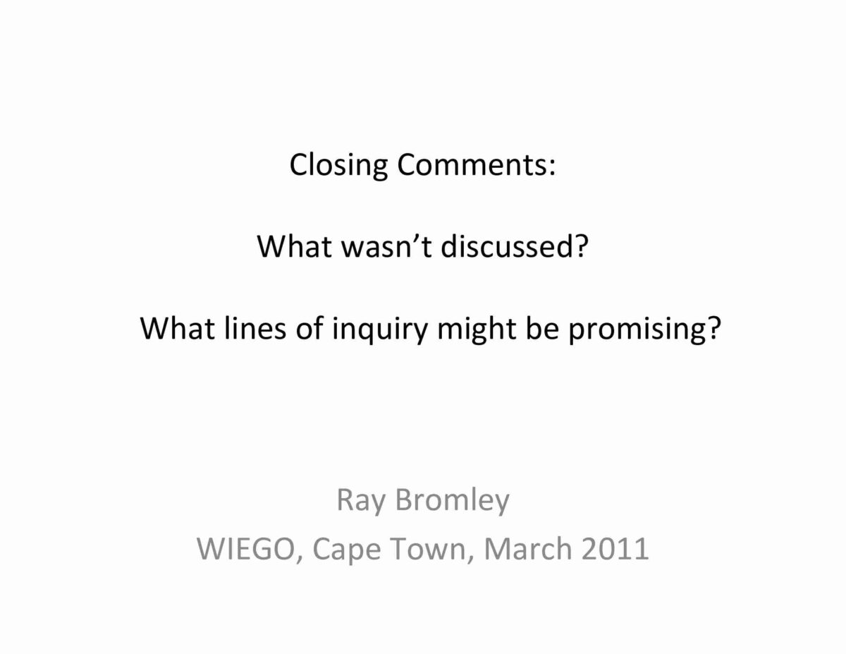 Closing Comments - WIEGO