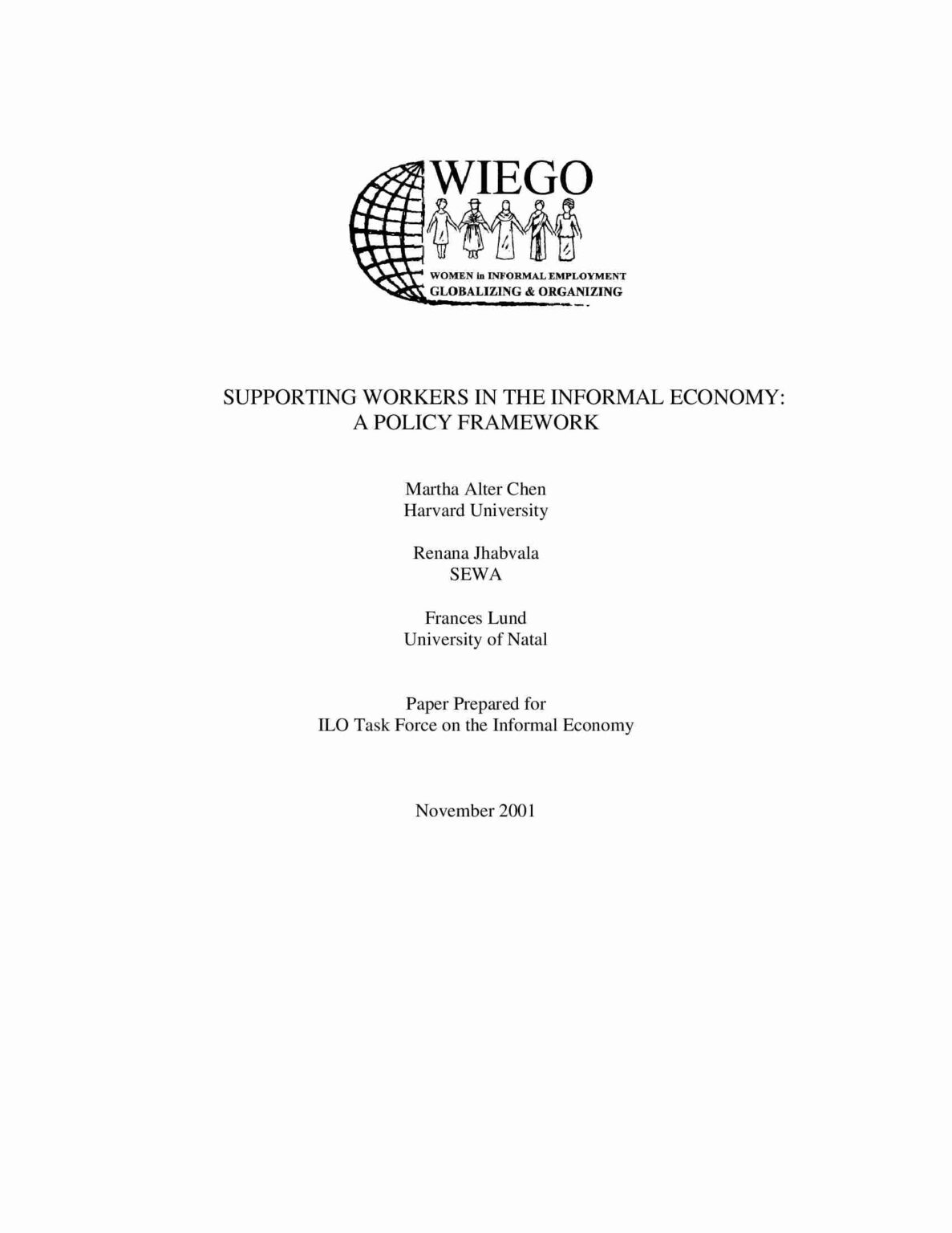 Supporting Workers in the Informal Economy: A Policy Framework - WIEGO