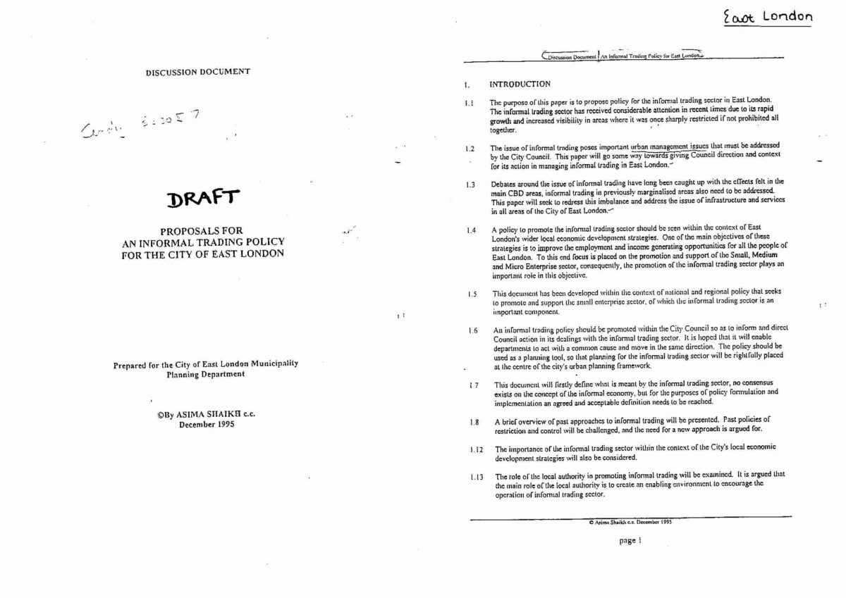 Draft Proposals for an Informal Trading Policy for the City of East ...