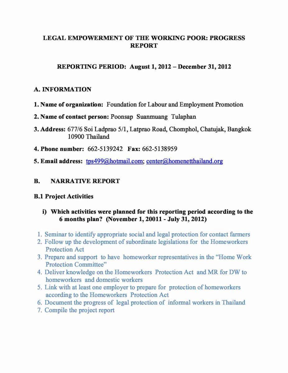Legal Empowerment of the Working Poor: Progress Report - WIEGO