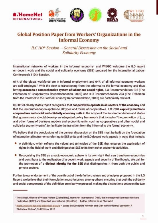 Global Position Paper from Workers’ Organizations in the Informal ...