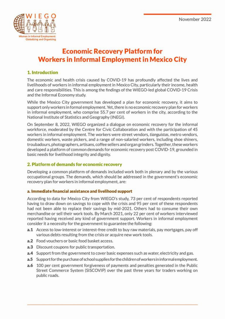 Economic Recovery Platform for Workers in Informal Employment in Mexico ...