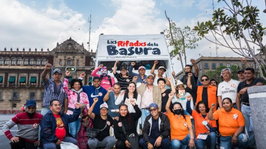 WIEGO and the Rifadxs pose in the Zócalo, the main public square and historical heart of Mexico City, after holding a demonstration and press conference to present workers' demands to the city government.